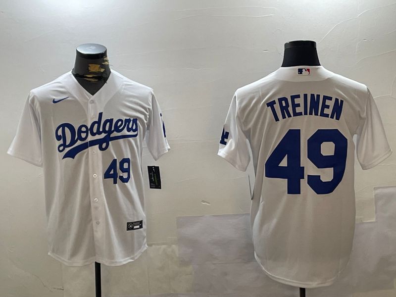 Men Los Angeles Dodgers #49 Treinen White Game 2024 Nike MLB Jersey style 4